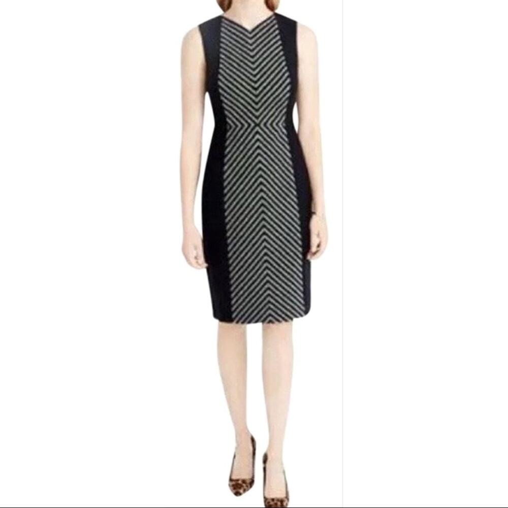 J CREW Wool Black Striped Tweed Sheath Dress Business Work Office Size 2 Petite